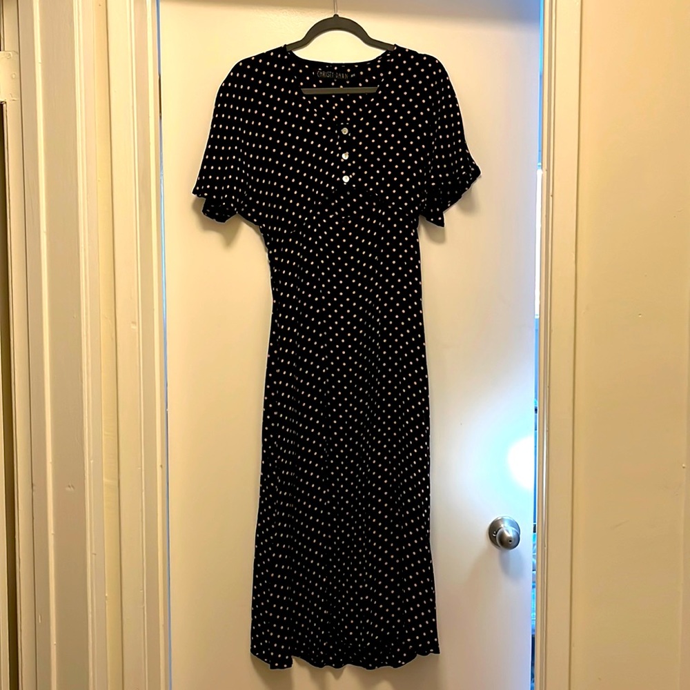 Christy Dawn navy with cream polka dot silk/poly blend dress